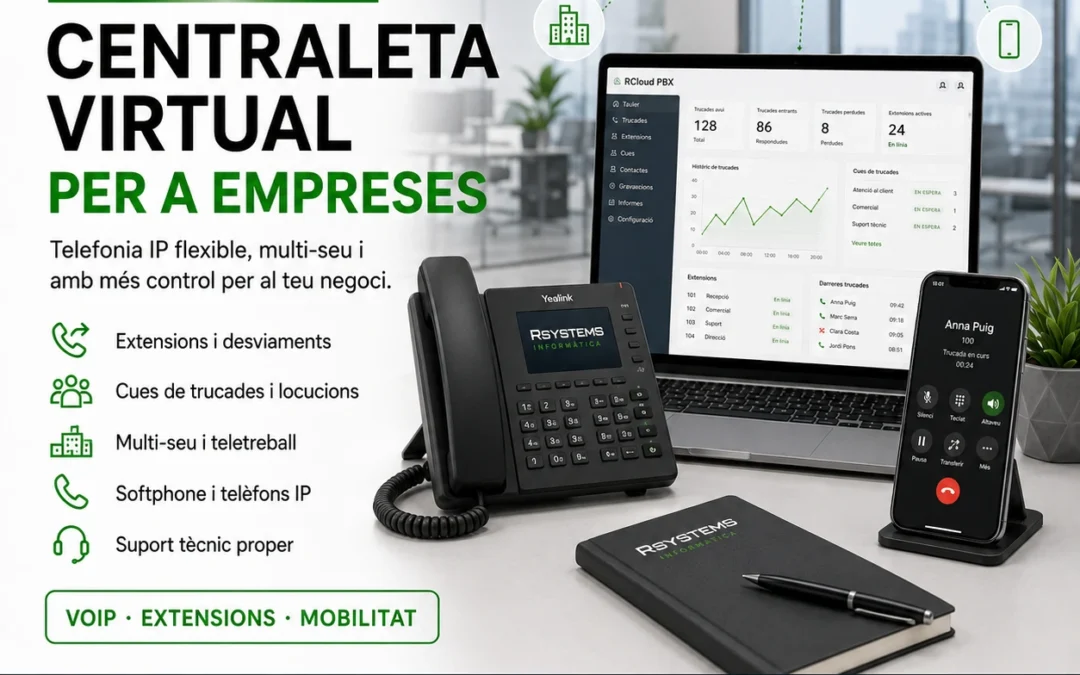 Centraleta virtual per empreses amb telefonia IP extensions cues i multi seu